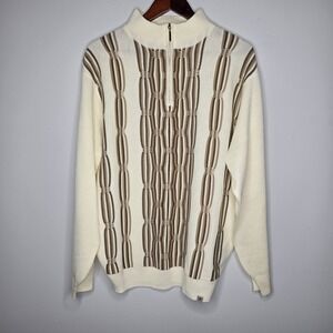 Stacy Adams Sweater L Coogi Style Knit Geometric Retro 90s NWOT Acrylic Zip